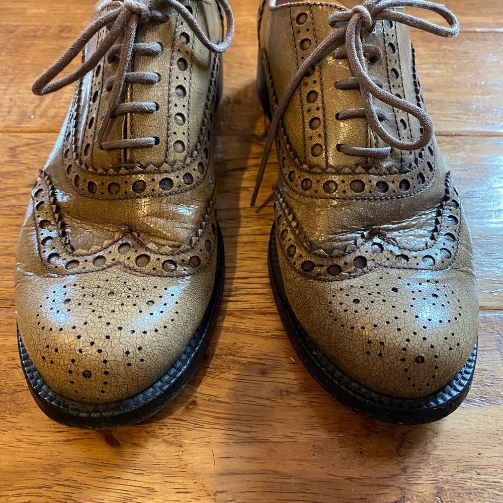 Miu Miu Taupe Leather Oxfords